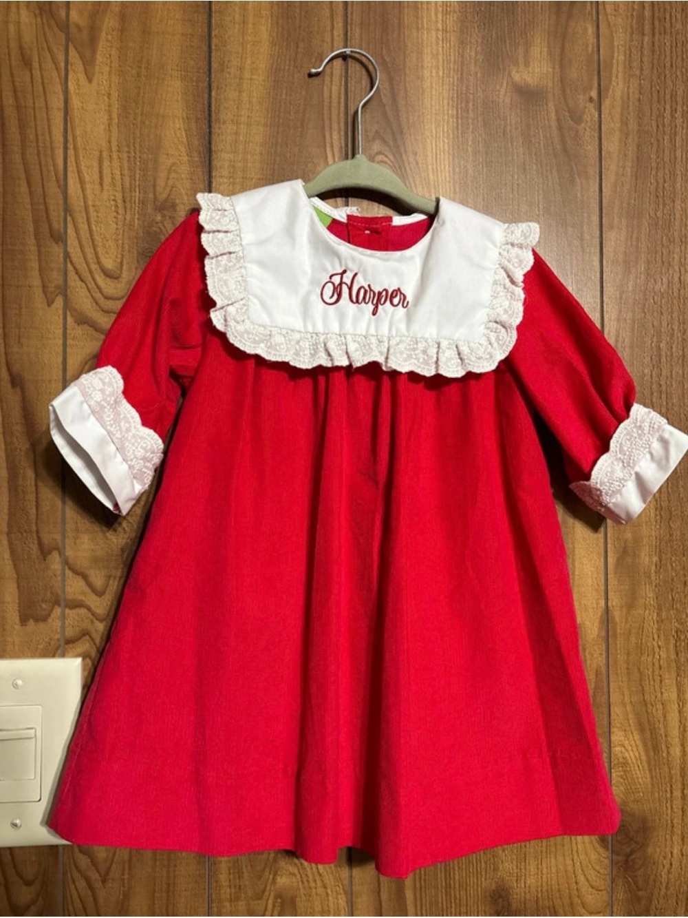 Girls' Red Personalized (Harper) Dress with White Ruffled Collar